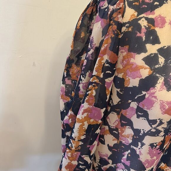 Lily White Chic Multicolor long sleeve sheer Abstract Blouse Size M EUC - Picture 4 of 9